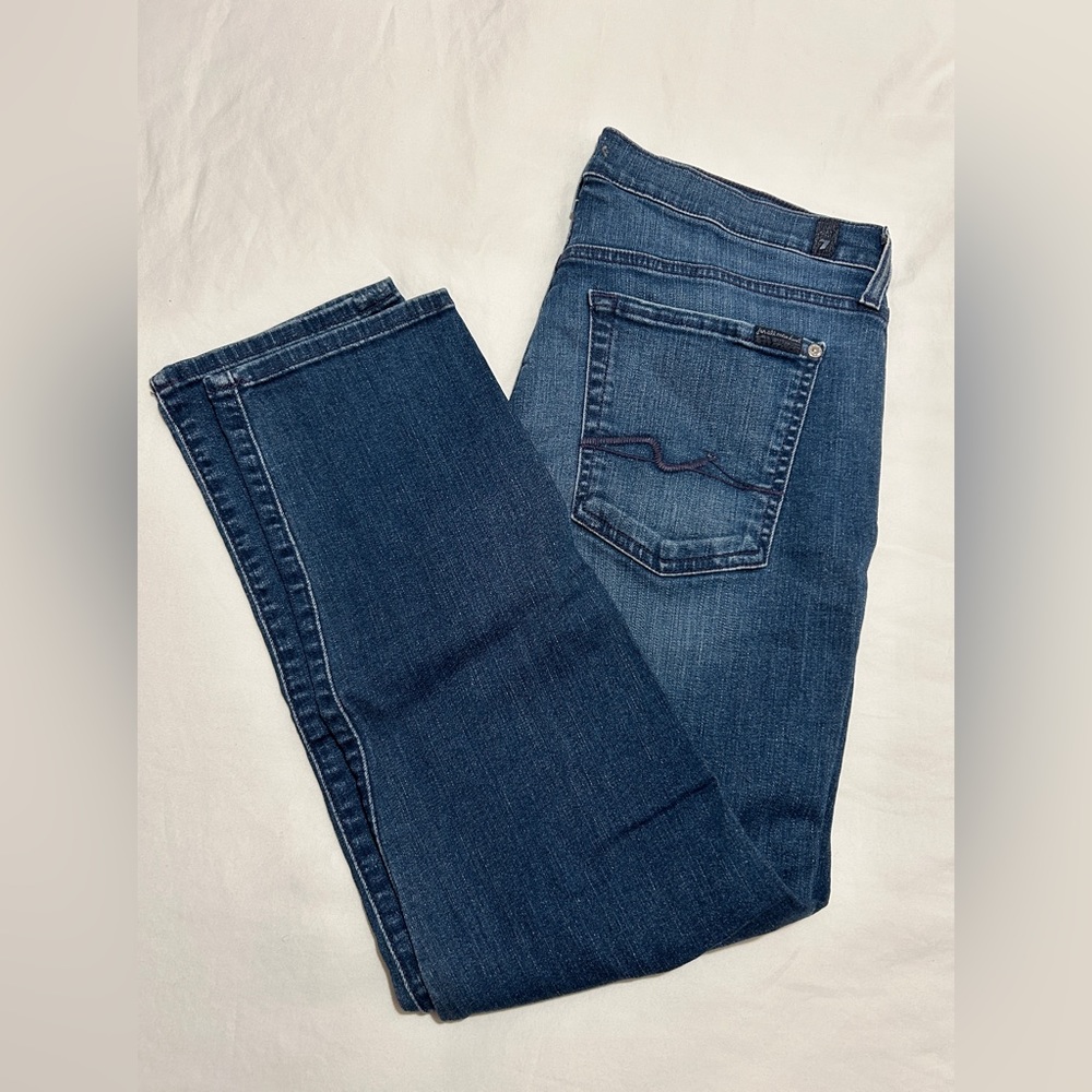 7 For All Mankind Josefina Skinny Boyfriend Dark Wash Distress Jeans Size 31 EUC